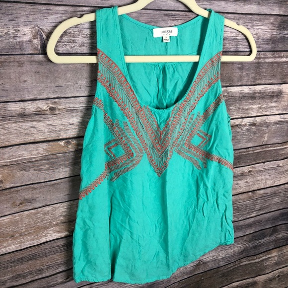 Umgee aqua coral embroidered sleeveless top - Picture 2 of 6